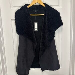 Black Faux‎ Fur and Suede Medium Vest